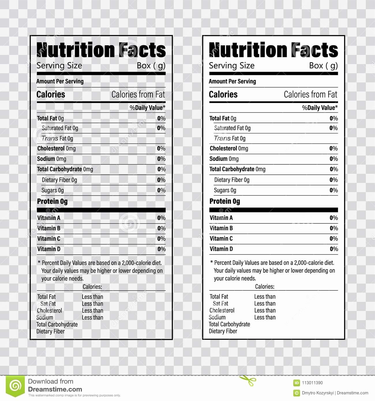 Blank Nutrition Label Worksheet