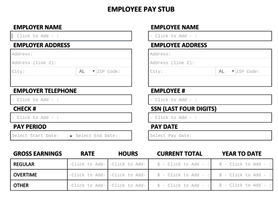Blank Pay Stubs Templates