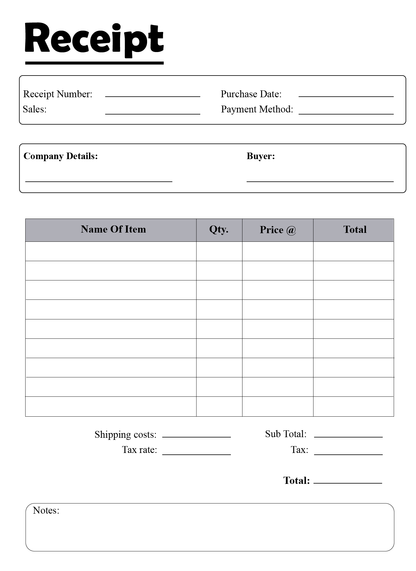 Blank Receipt Template Doc Cheap Receipt Forms