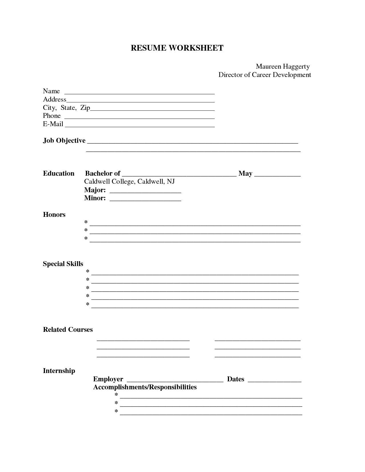 Blank Resume Templates Free Printable Form