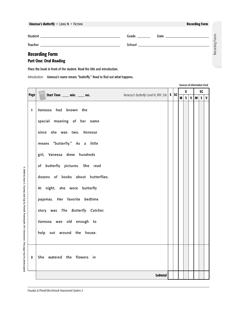 Blank Running Record Templates