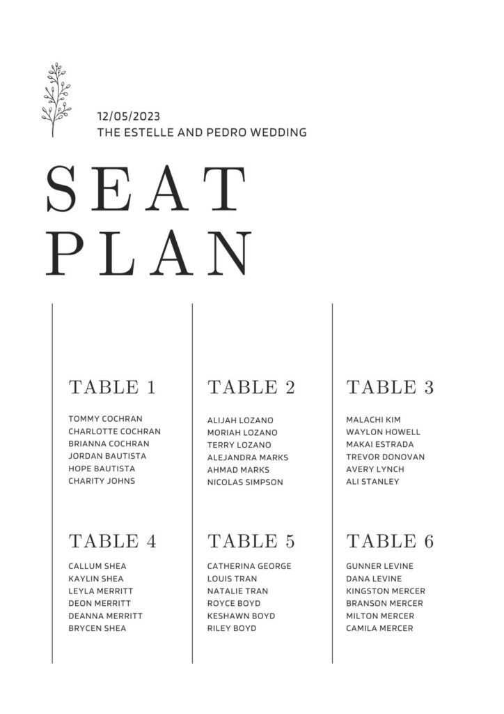 Blank Seating Chart Templates