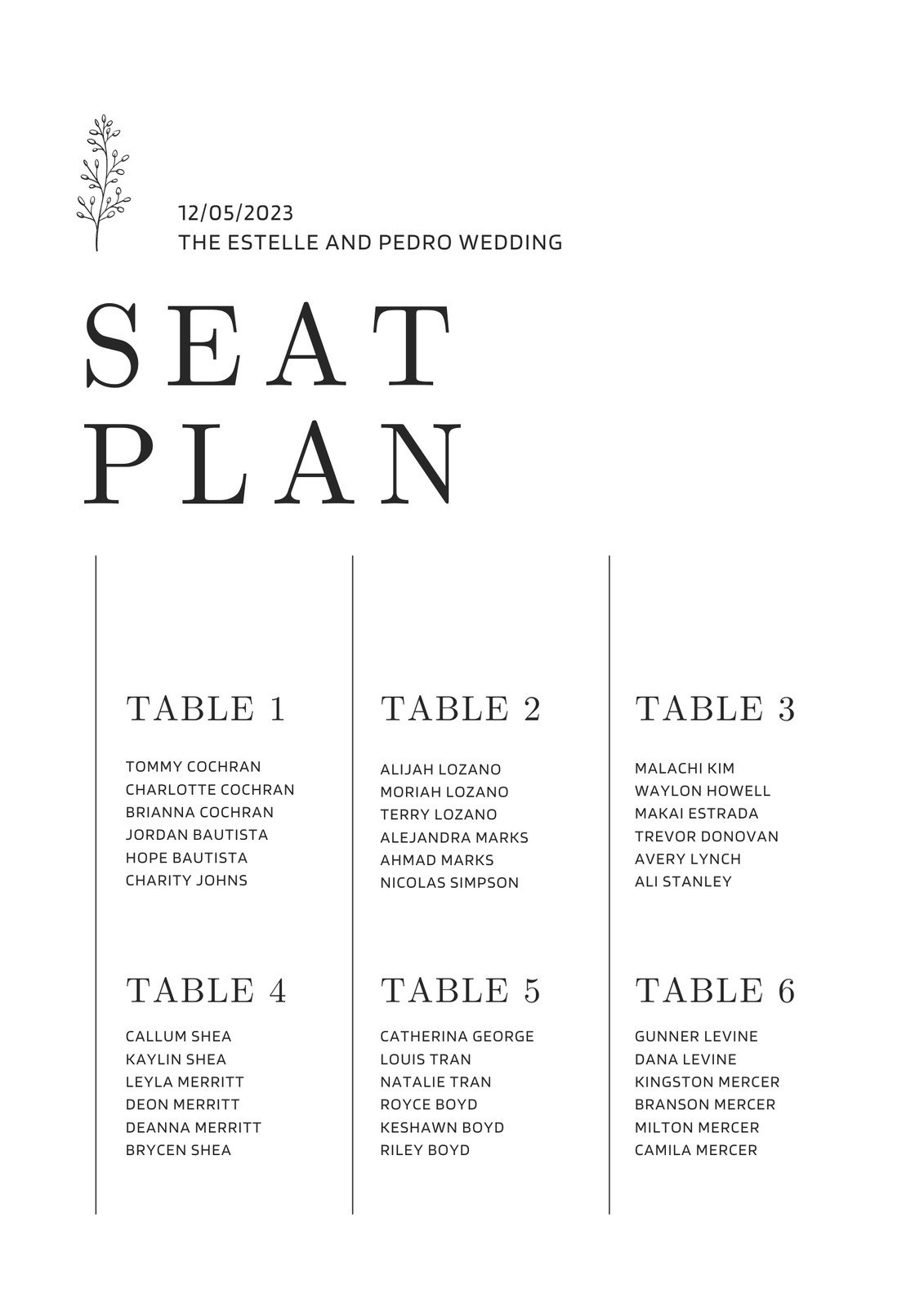 Blank Seating Chart Templates