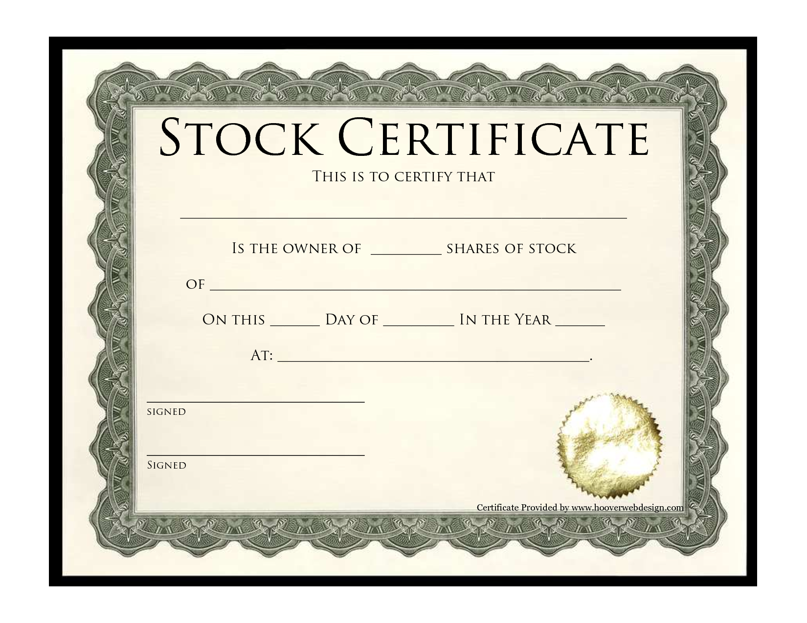 Blank Stock Certificate Free Printable Documents