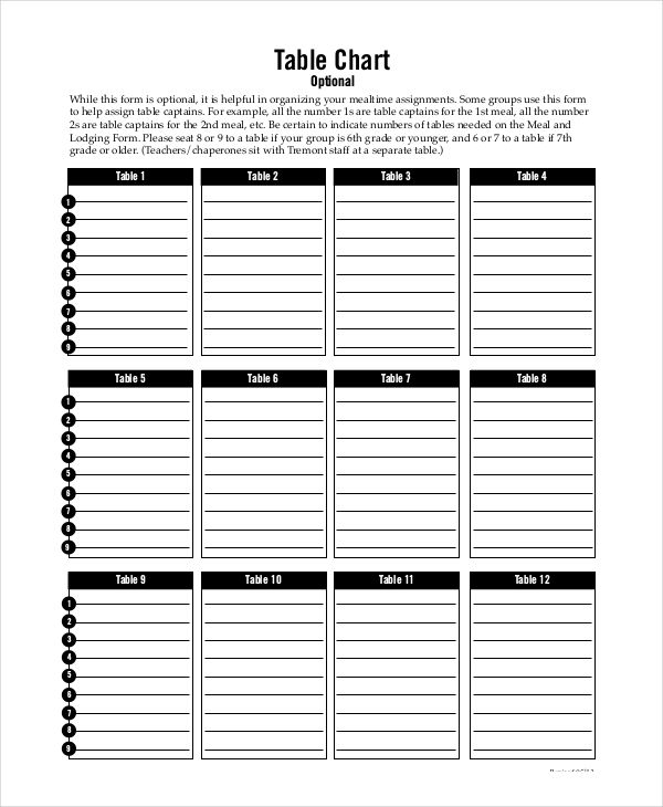 Blank Table Chart