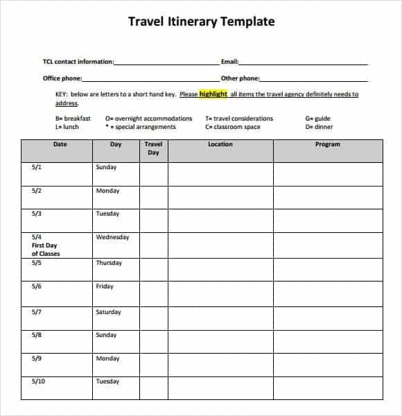 Blank Trip Itinerary Templates