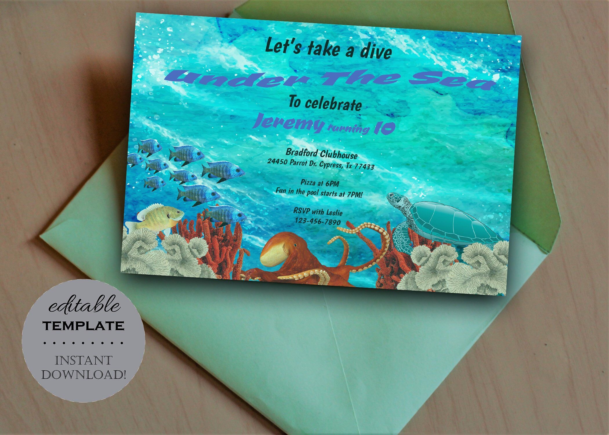 Blank Under The Sea Invitation Templates Free