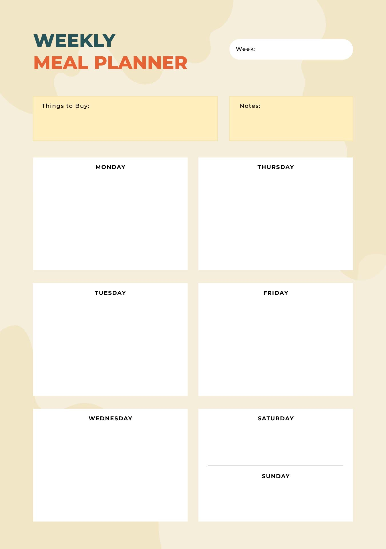 Blank Weekly Menu Templates 10 Free PDF Printables Printablee