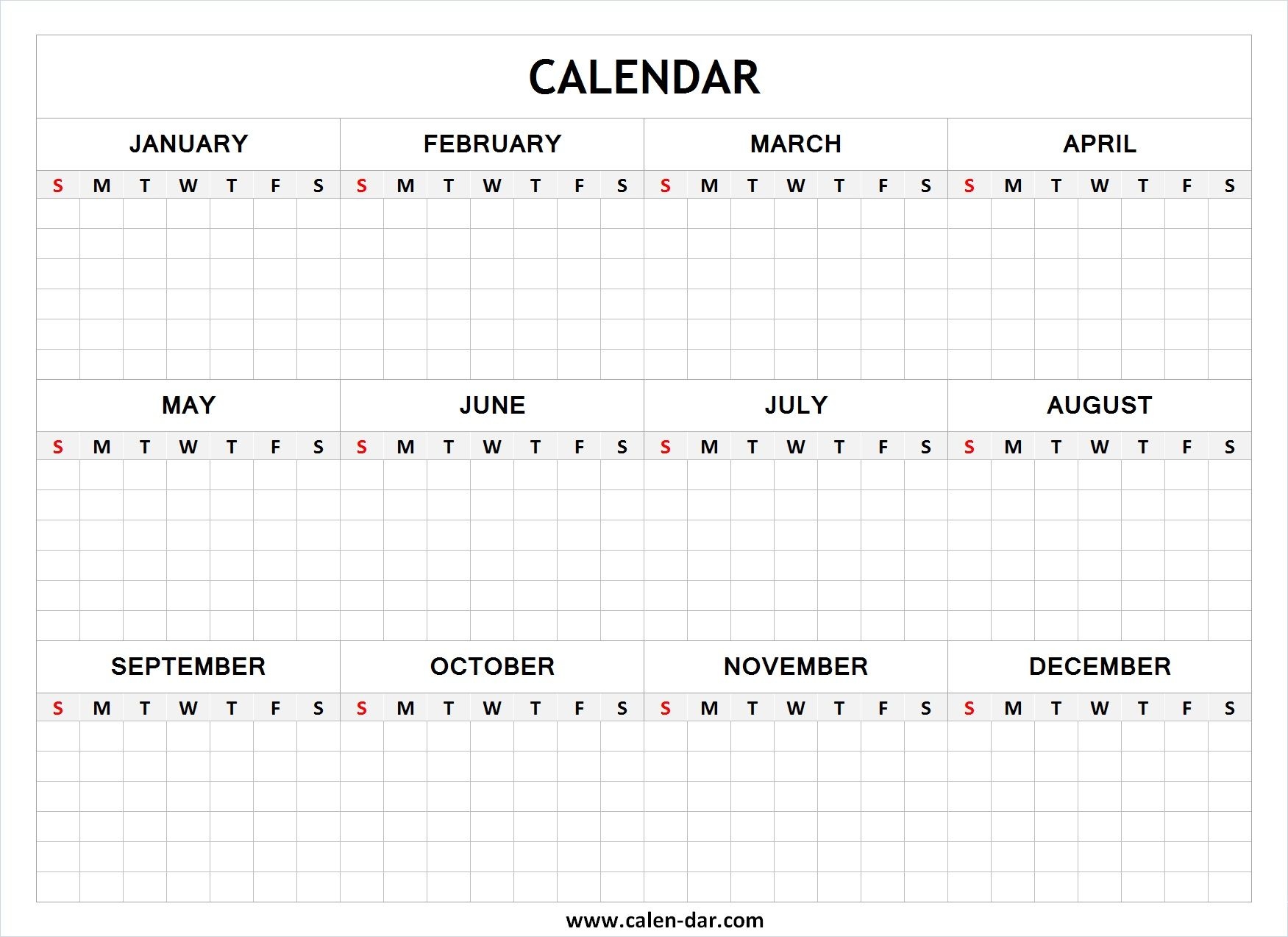 Blank Year Calendar Calendar Template Yearly Calendar Template