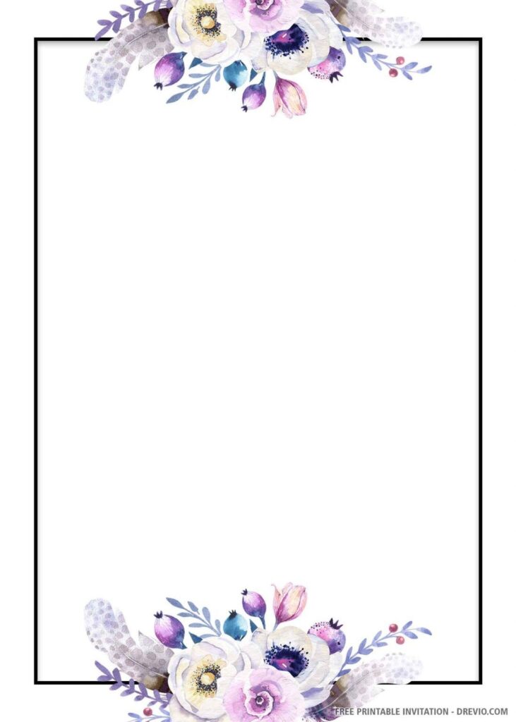 Blue Floral Wedding Invitation Template