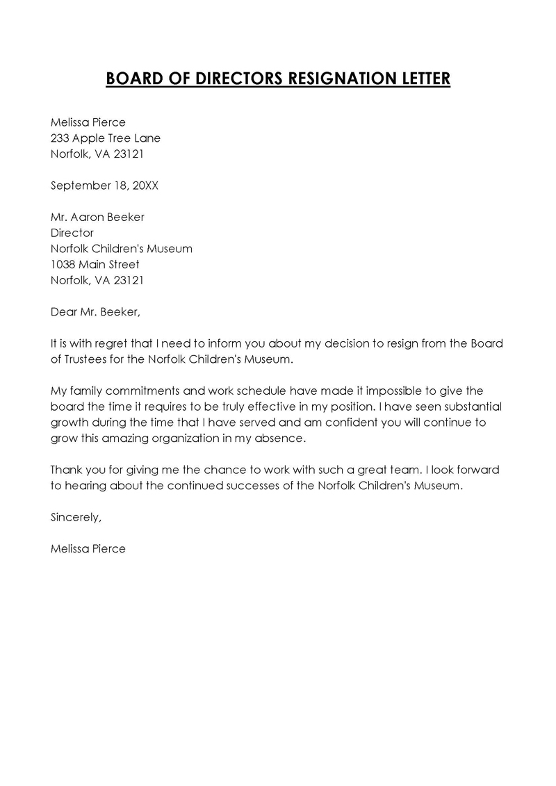 Board Member Resignation Letter Template Formal Resig Vrogue Co