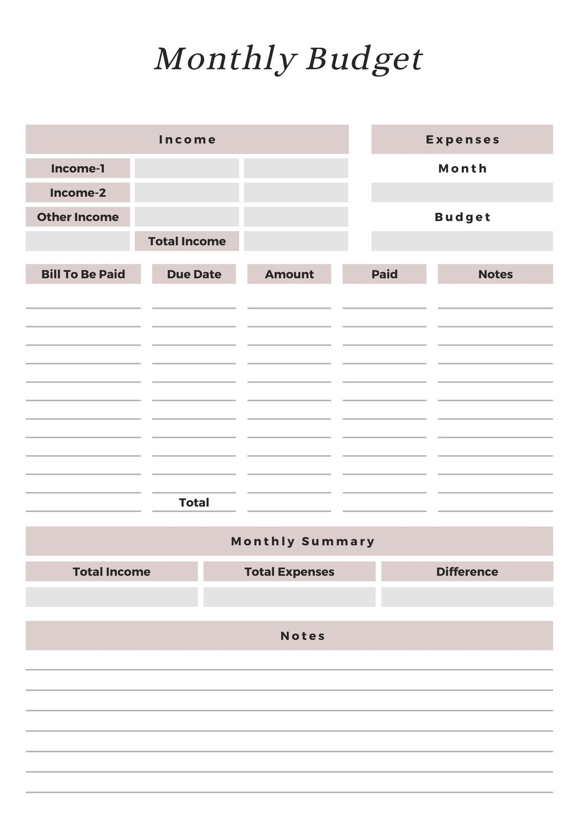 Budget Chart Template