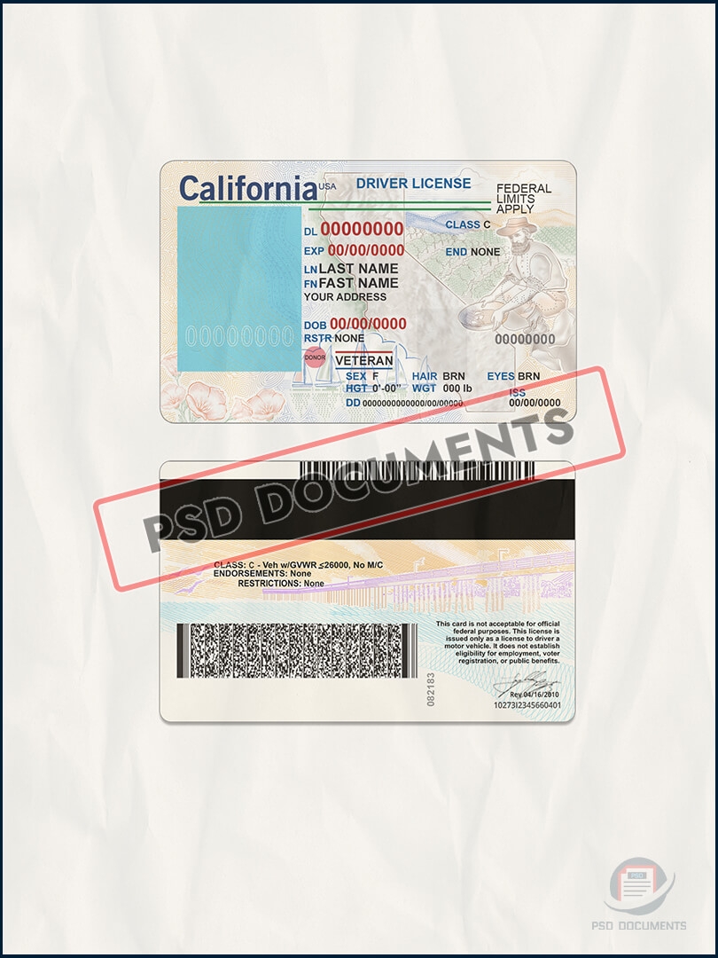 Editable Blank California Driver'S License Templates