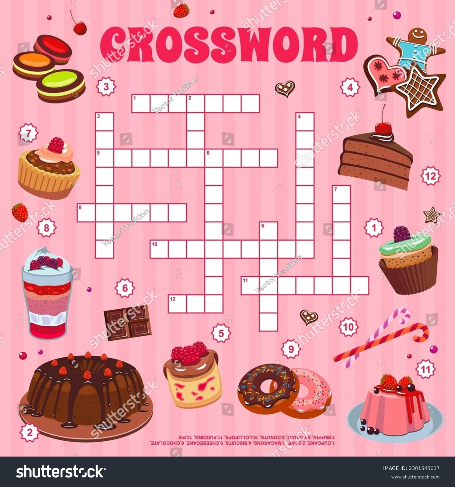 Cartoon Cakes Sweets Desserts Crossword Grid Stock Vector Royalty Free