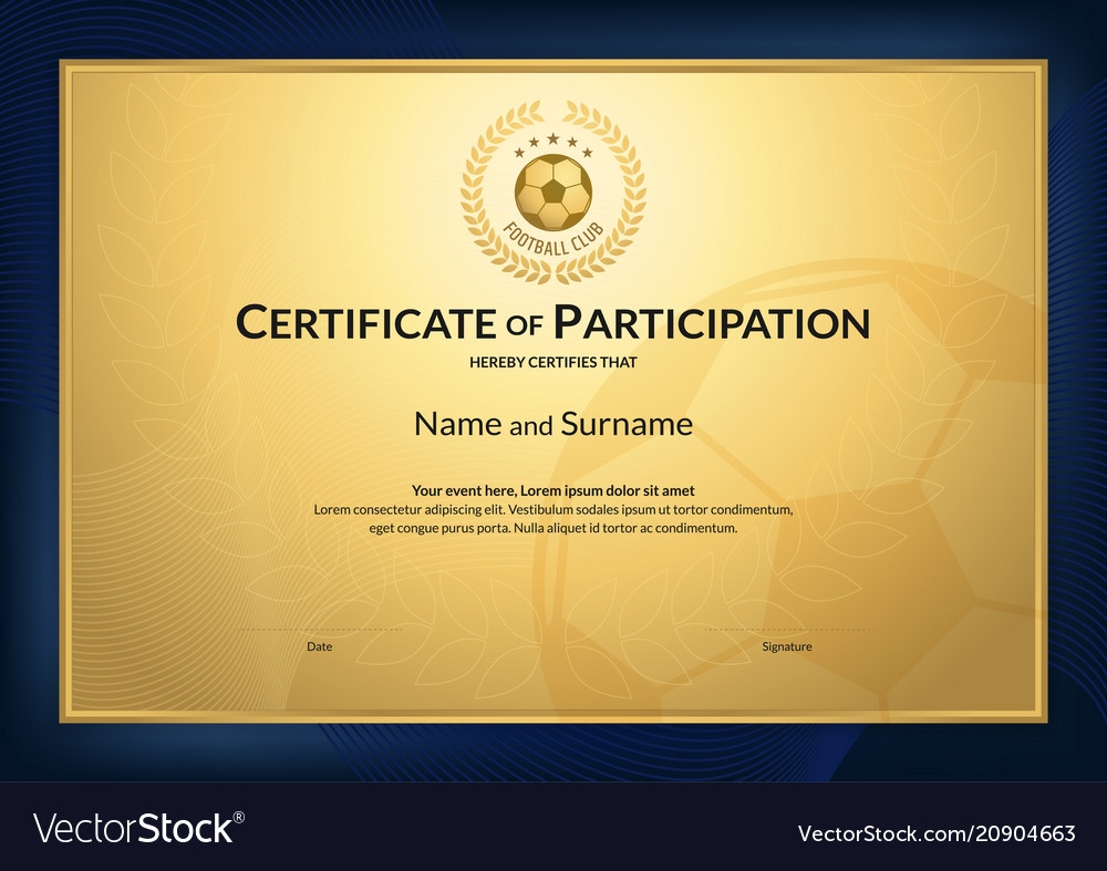 Certificate Template In Football Sport Theme Vector Image