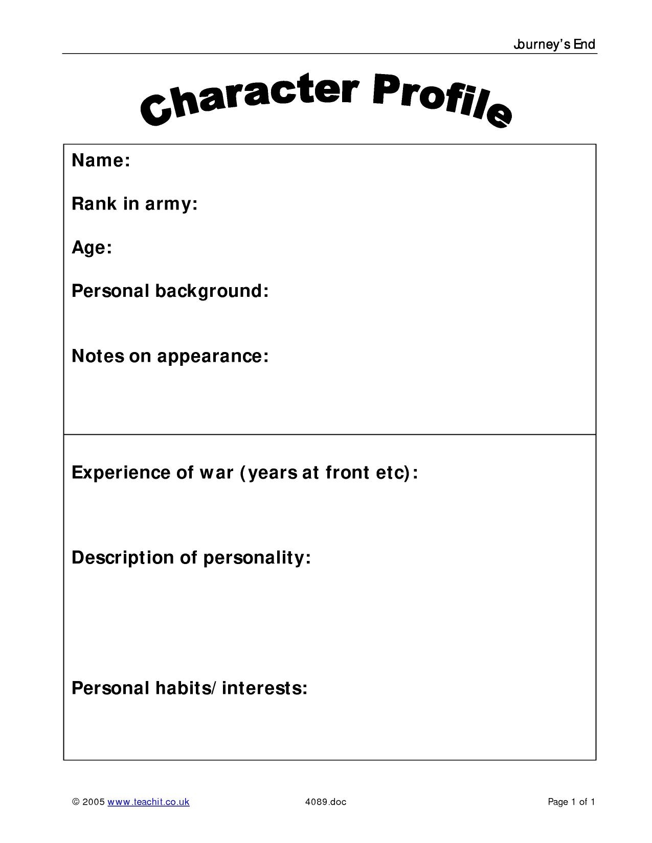 Character Profile Journey S End KS4 English Teachit