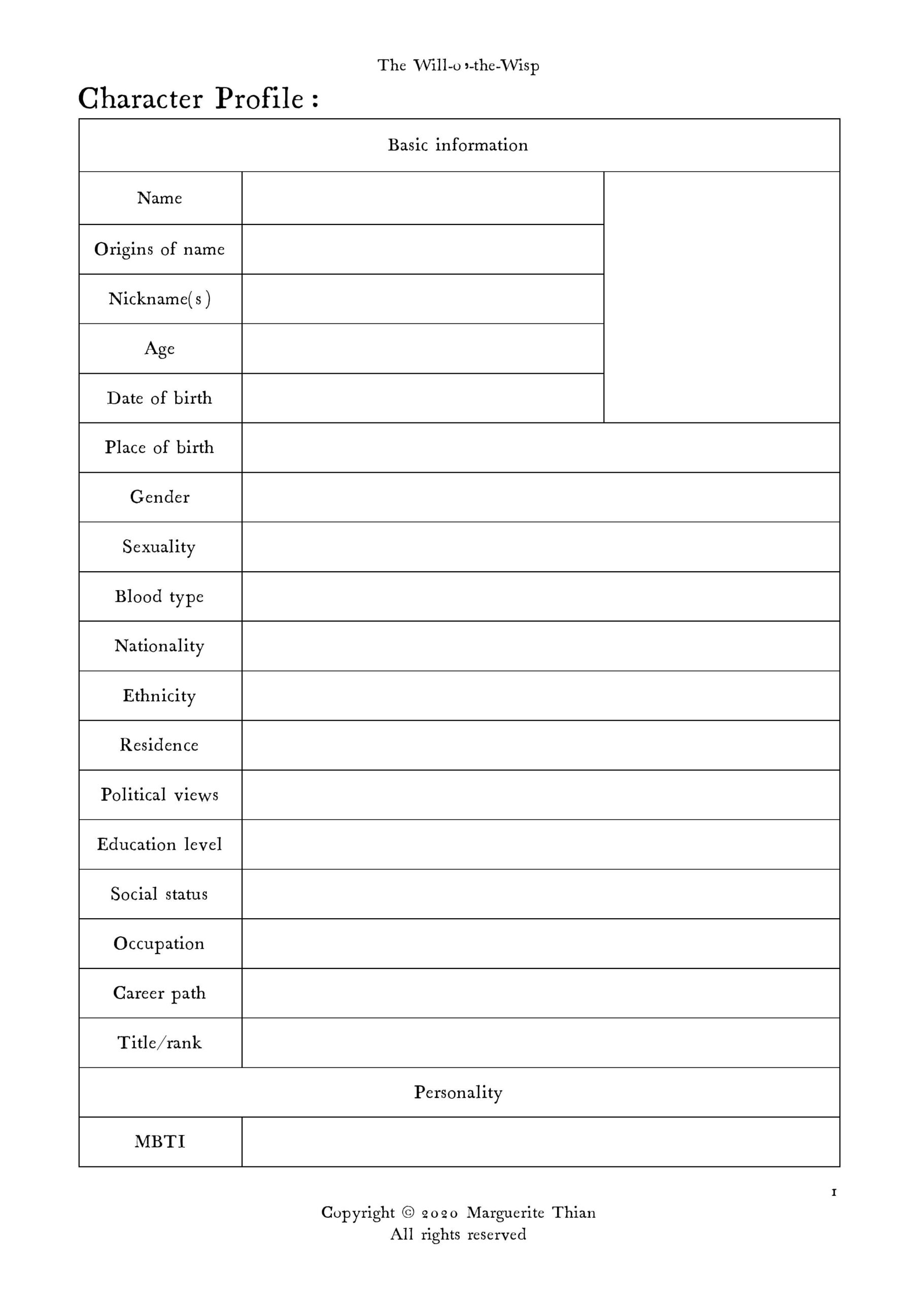 Blank Character Profile Templates