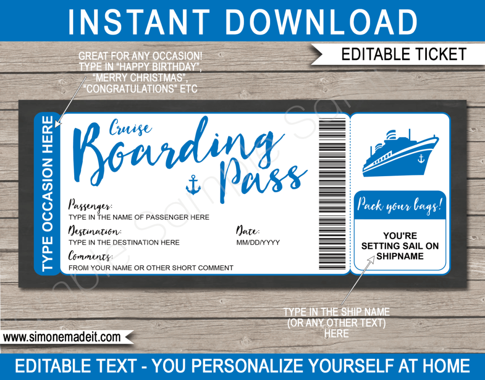 Christmas Cruise Ticket Gift Template Surprise Cruise Reveal Xmas