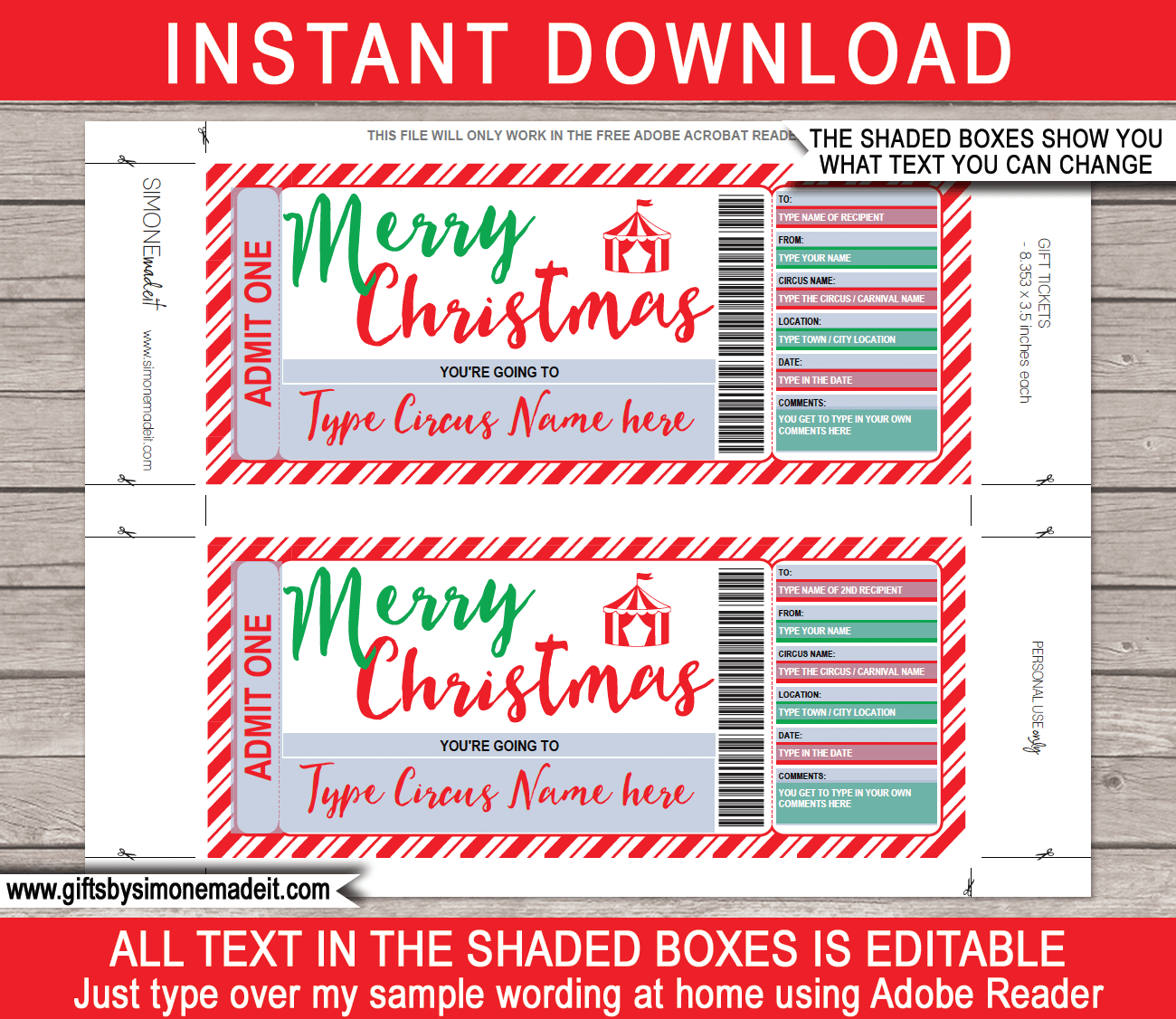 Blank Christmas Ticket Templates