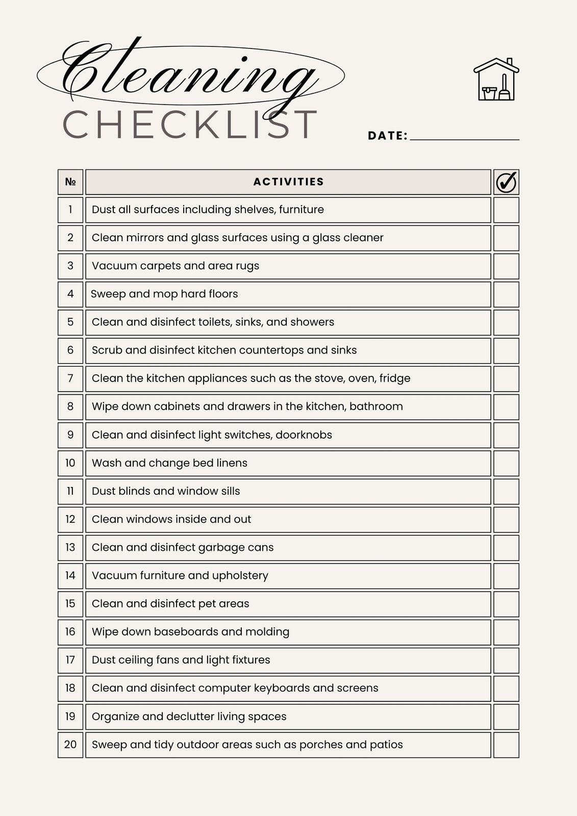 Cleaning List Printable