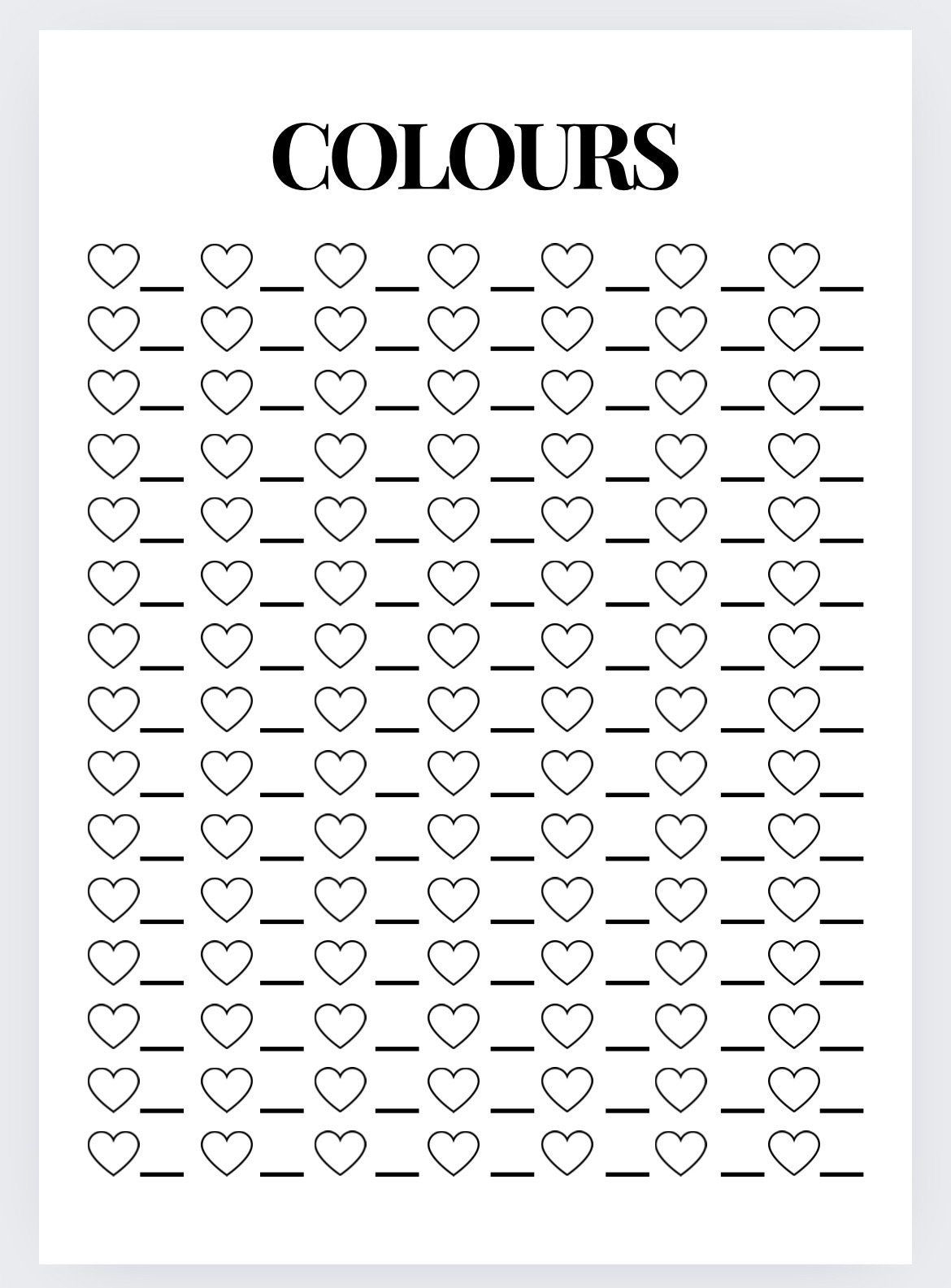 Colour Swatch Page Etsy Color Swatches Detailed Coloring Pages