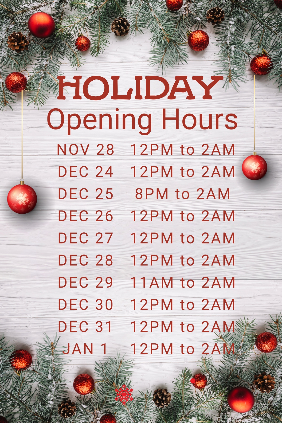 Blank Holiday Hours Templates