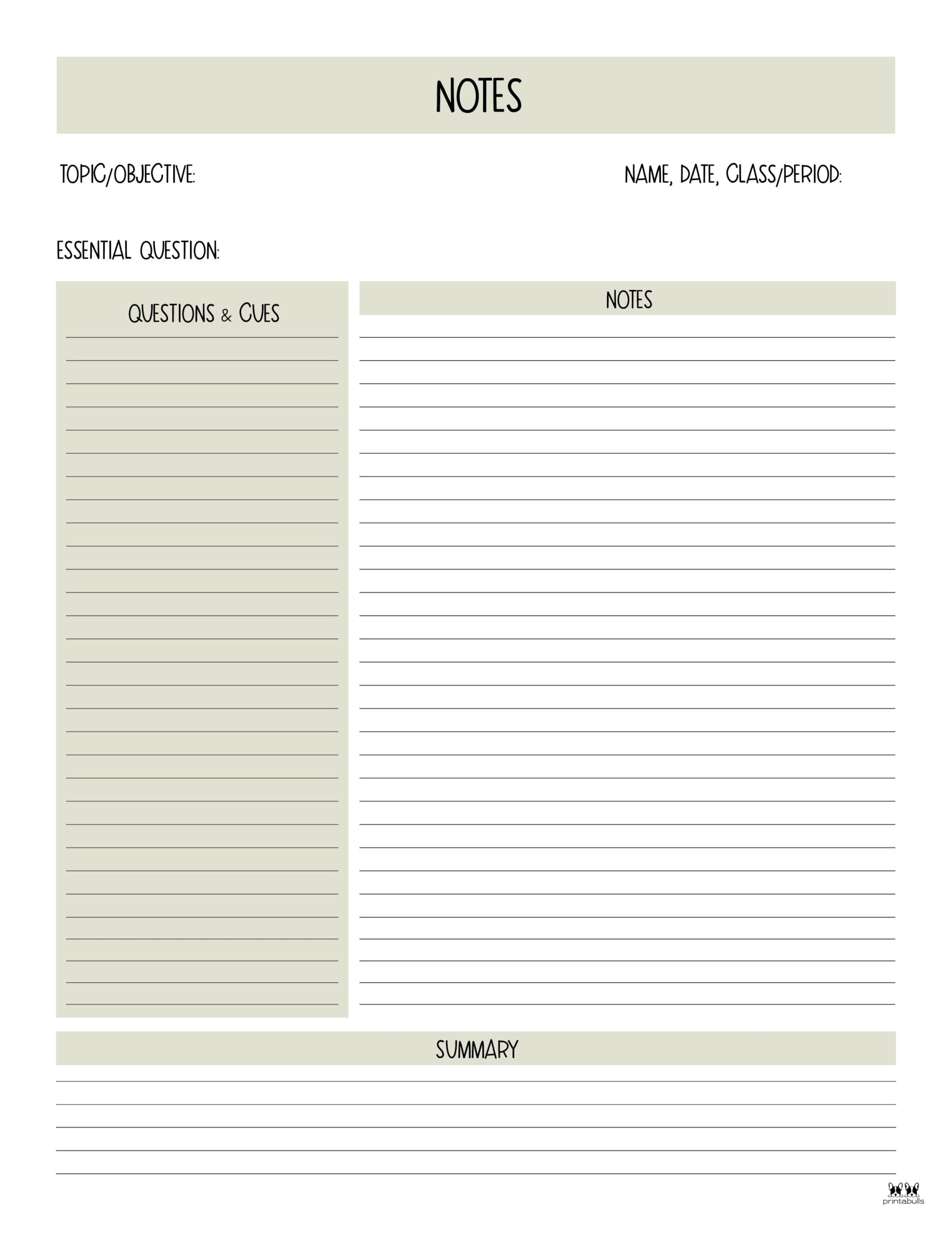 Cornell Notes Templates 15 FREE Printables Printabulls