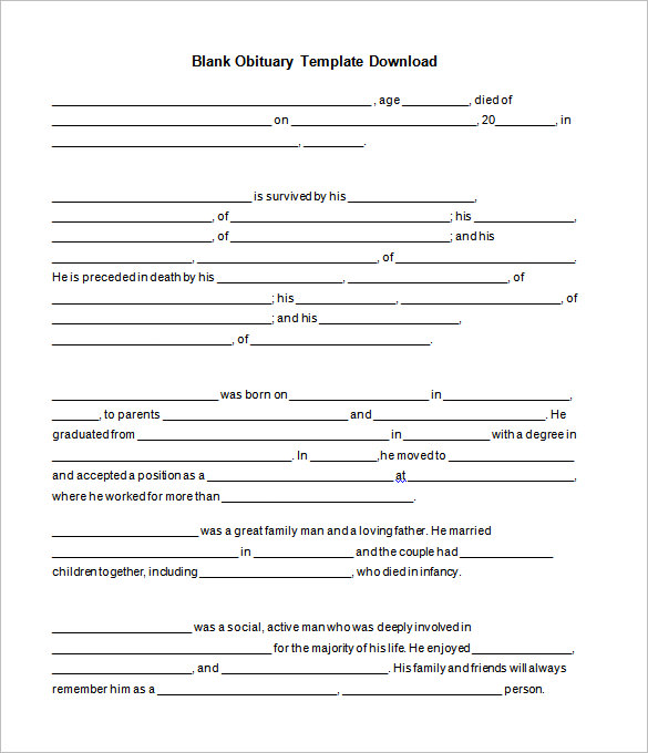 Create A Personalized Obituary With Our Fill In The Blank Template