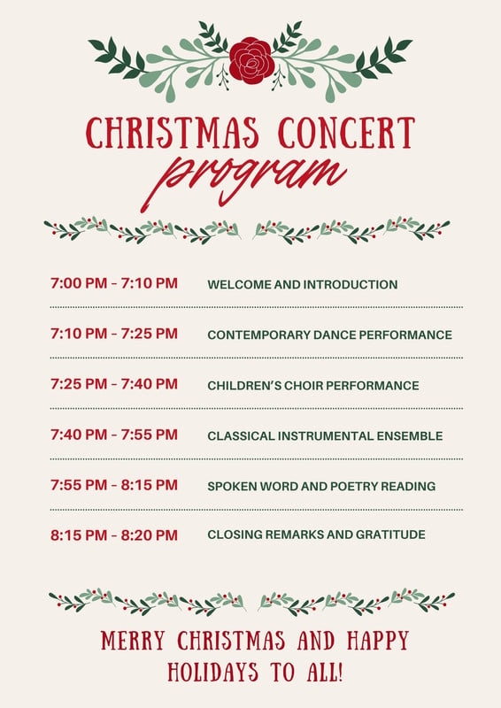 Custom Printable Christmas Program Templates Canva