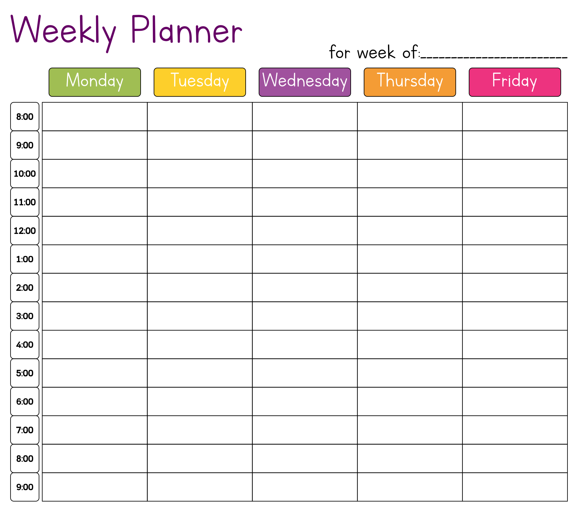 Cute Hourly Planner Printable Weekly Hourly Planner Make A Calendar