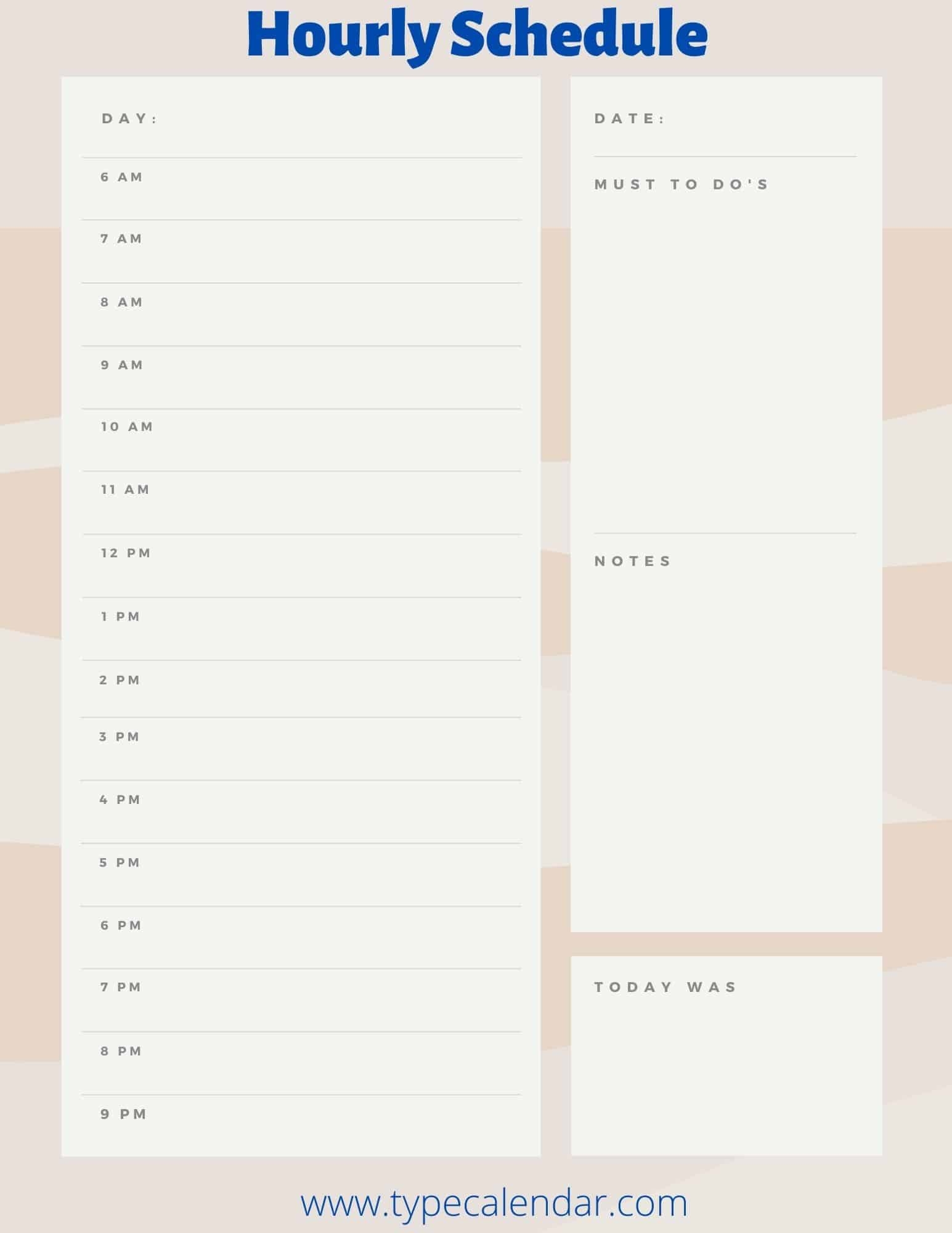 Blank Hourly Calendar Templates