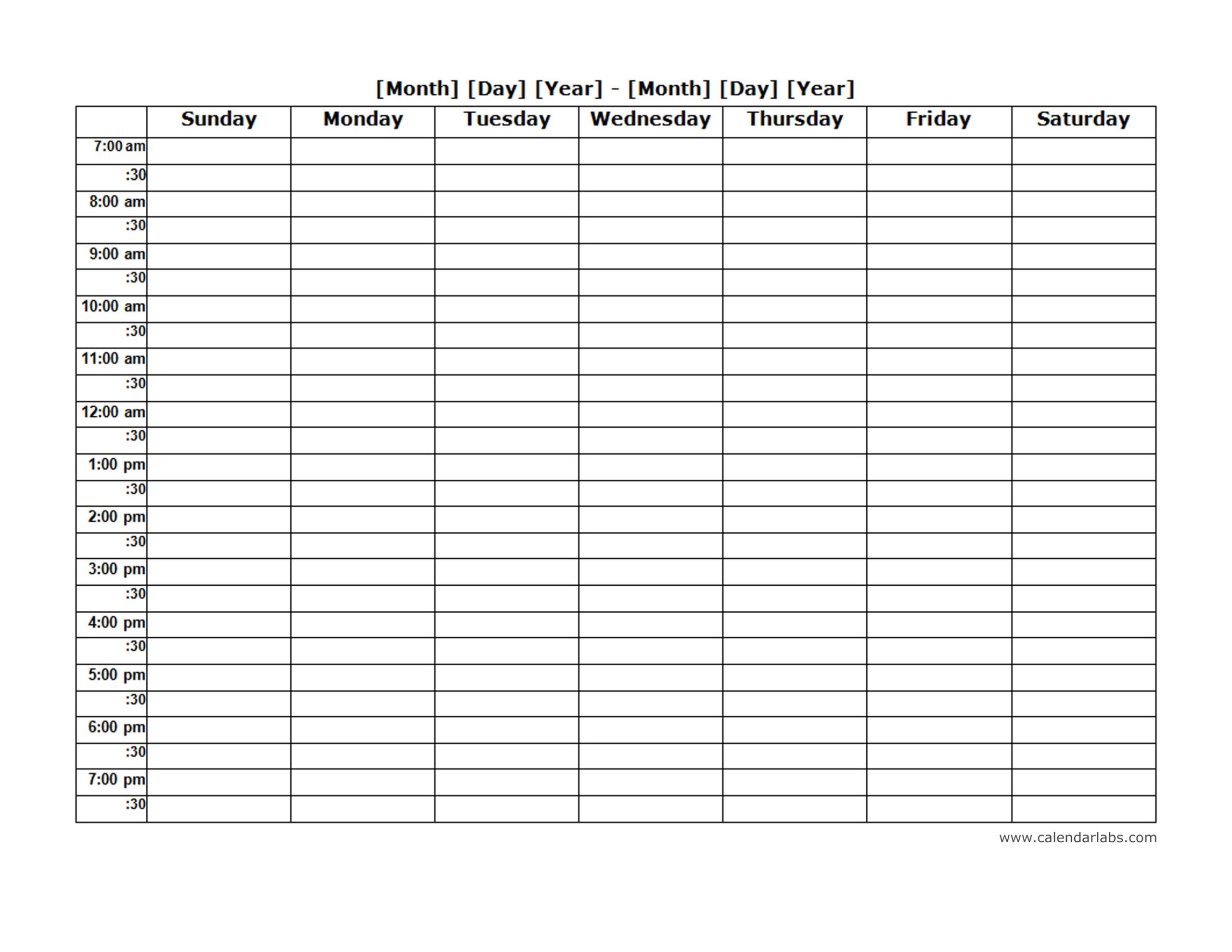Daily Calendar Template Weekly Planner Template Weekly Calendar Template