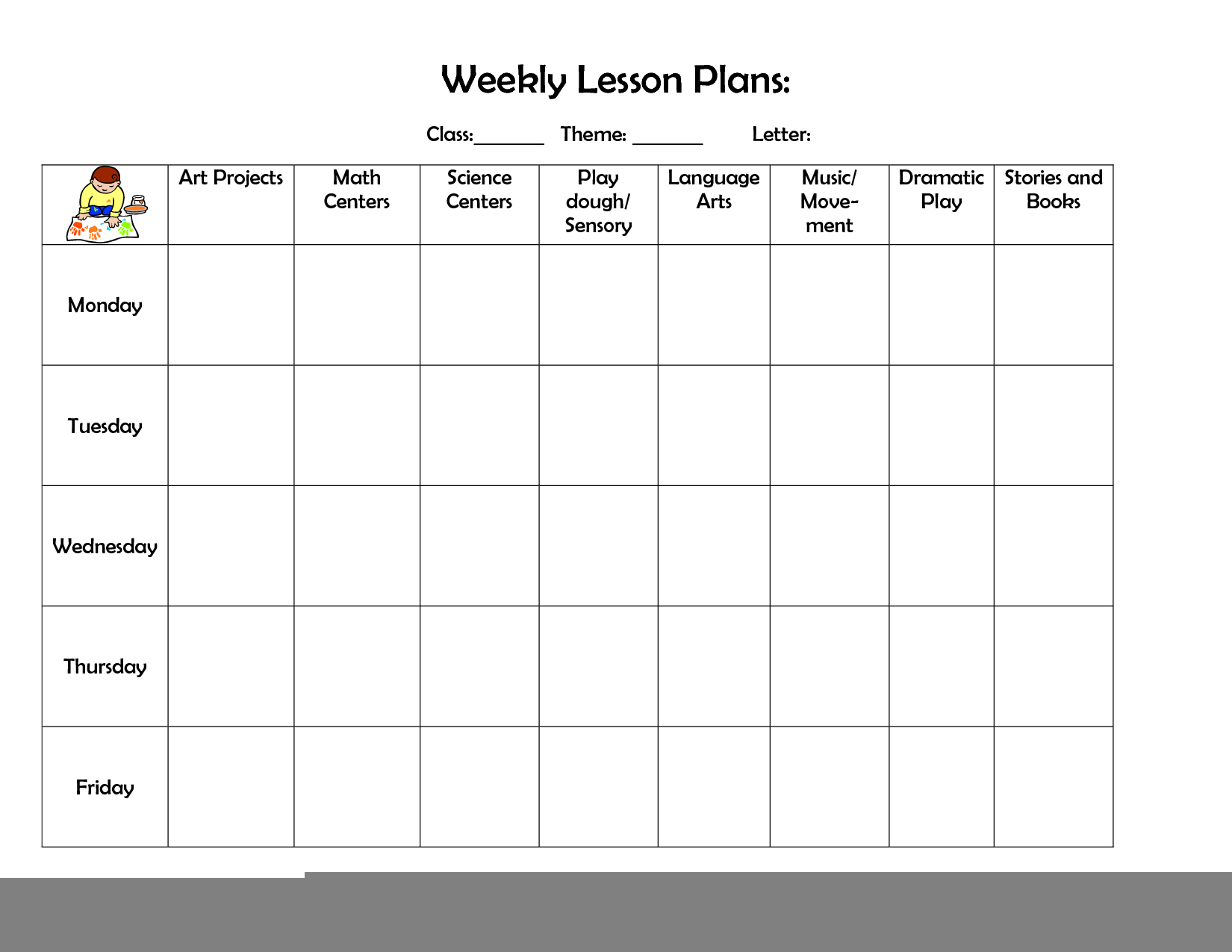 Daycare Weekly Lesson Plan Template Example Calendar Printable