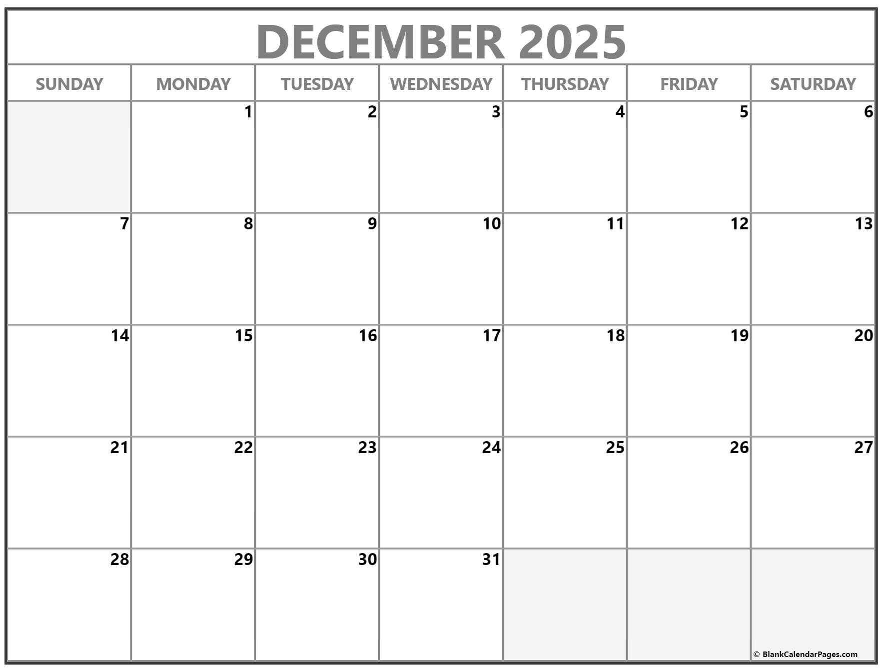 2025 Blank Calendar Templates