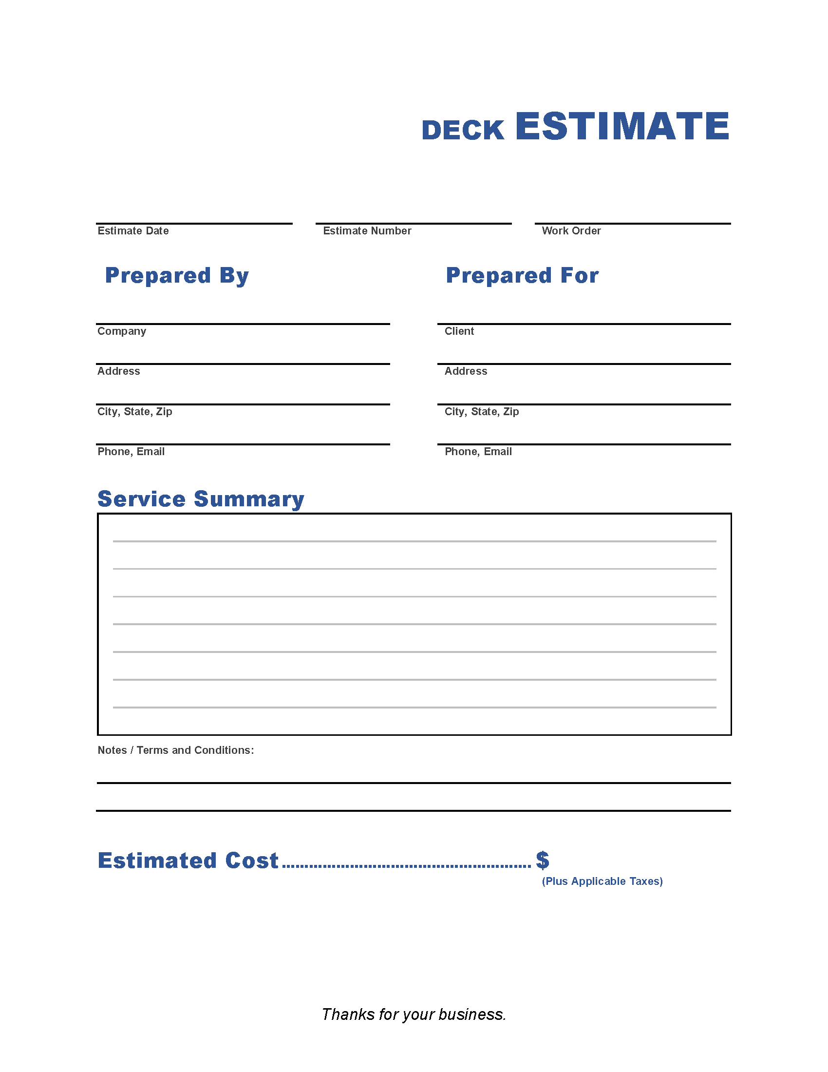 Deck Estimate Template Invoice Maker