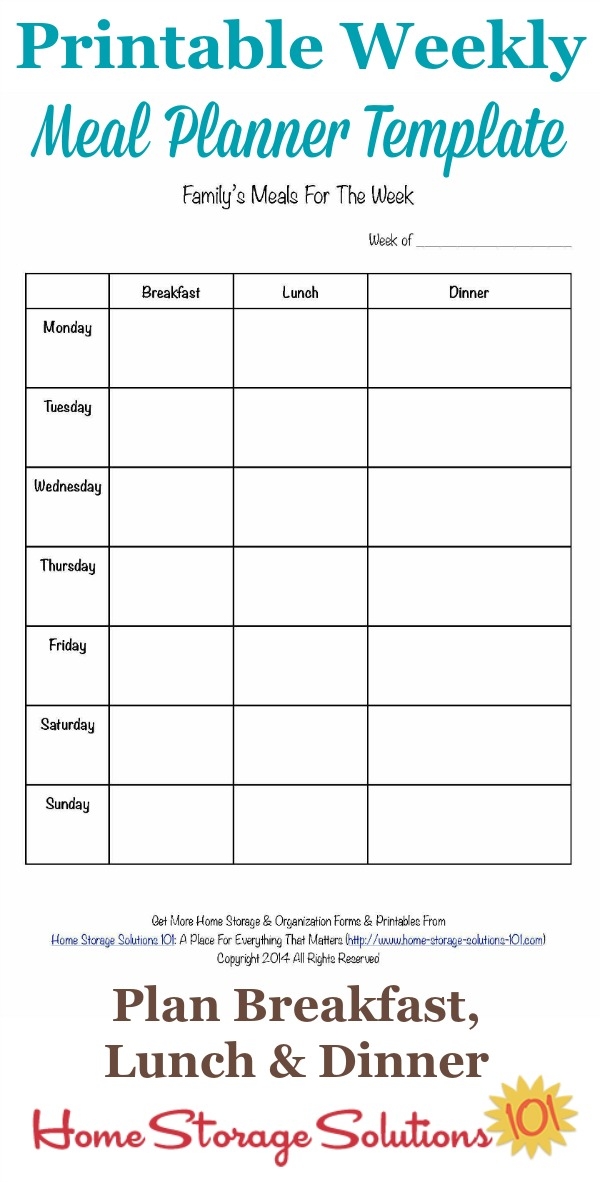 Dinner Meal Plan Printable