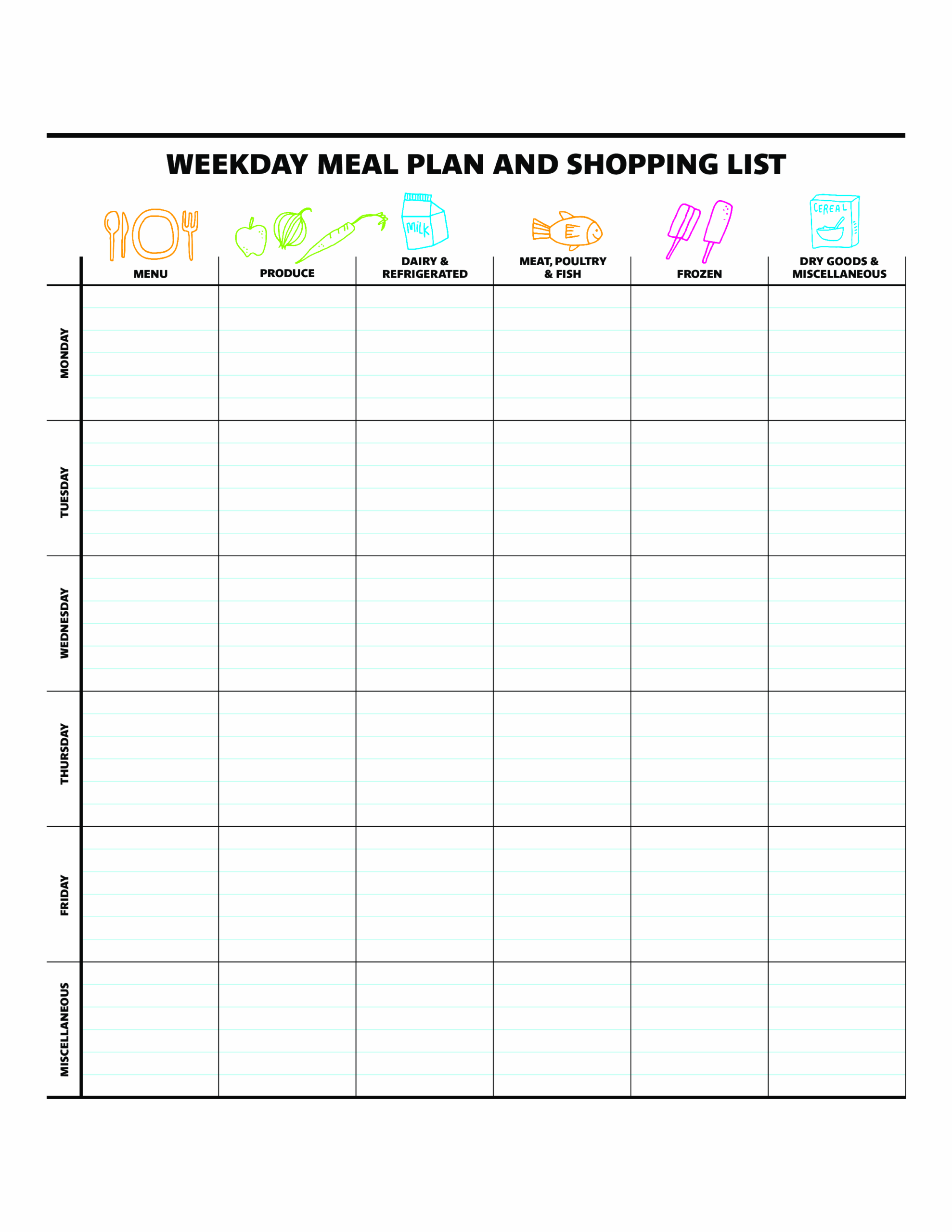Blank Meal Plan Templates