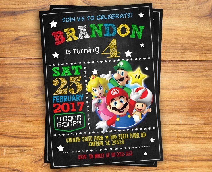 Download FREE Super Mario Chalkboard Invitation Template FREE