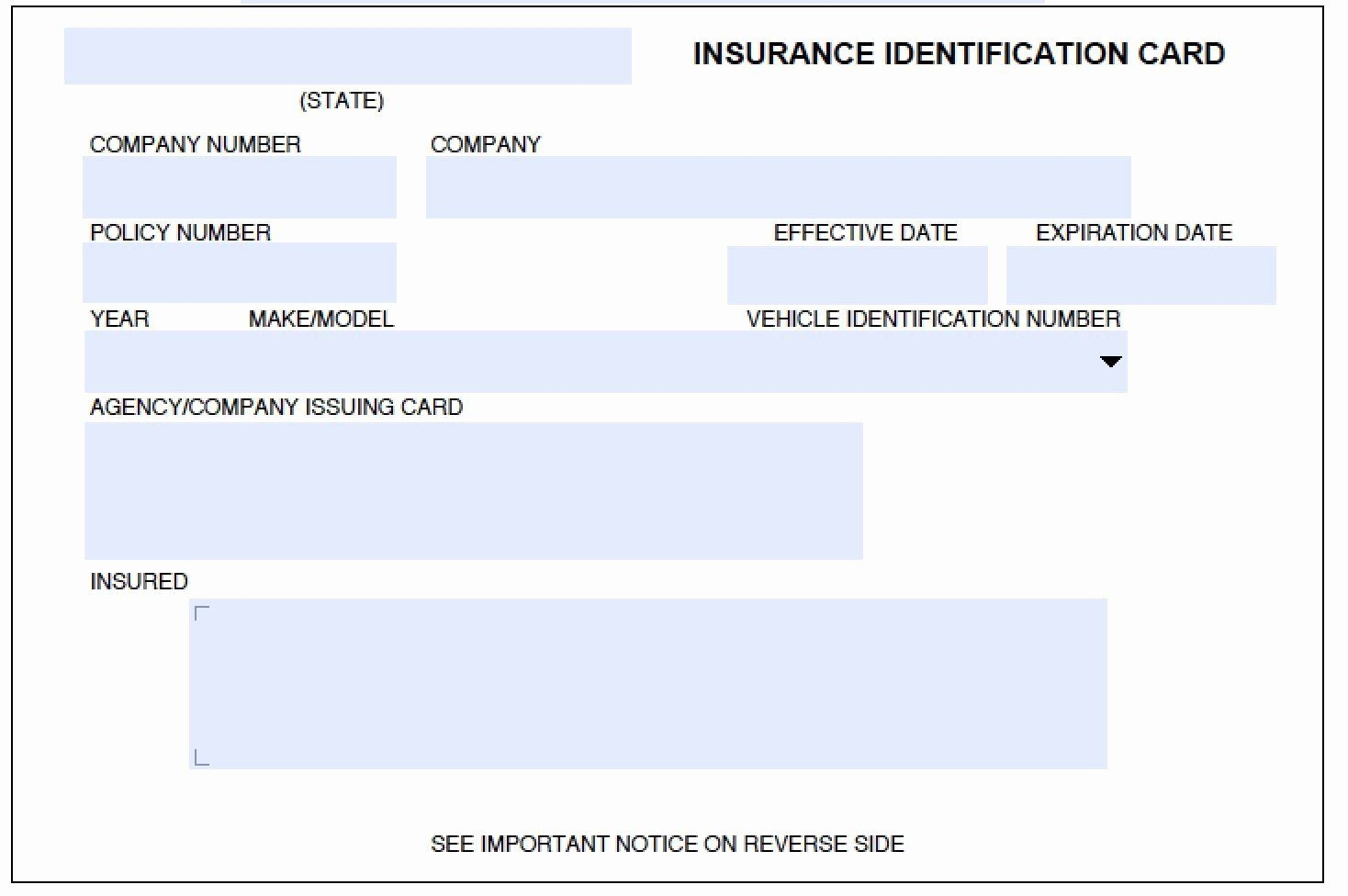 Downloadable Printable Fillable Fake Car Insurance Card Template