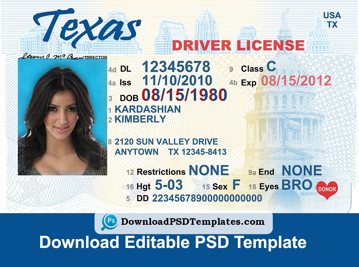Editable Blank Texas Drivers License Templates