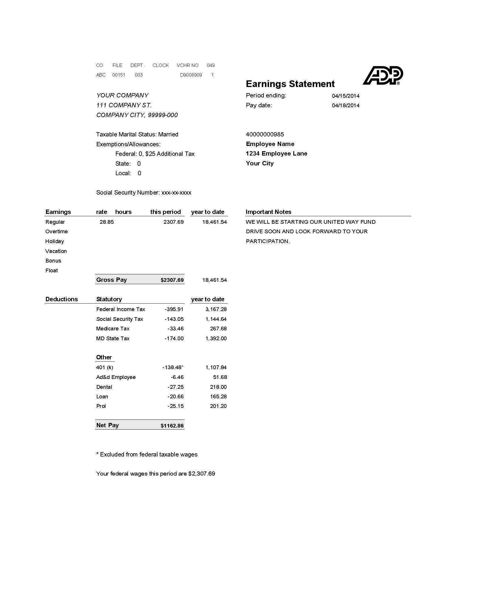 Editable Adp Pay Stub Template