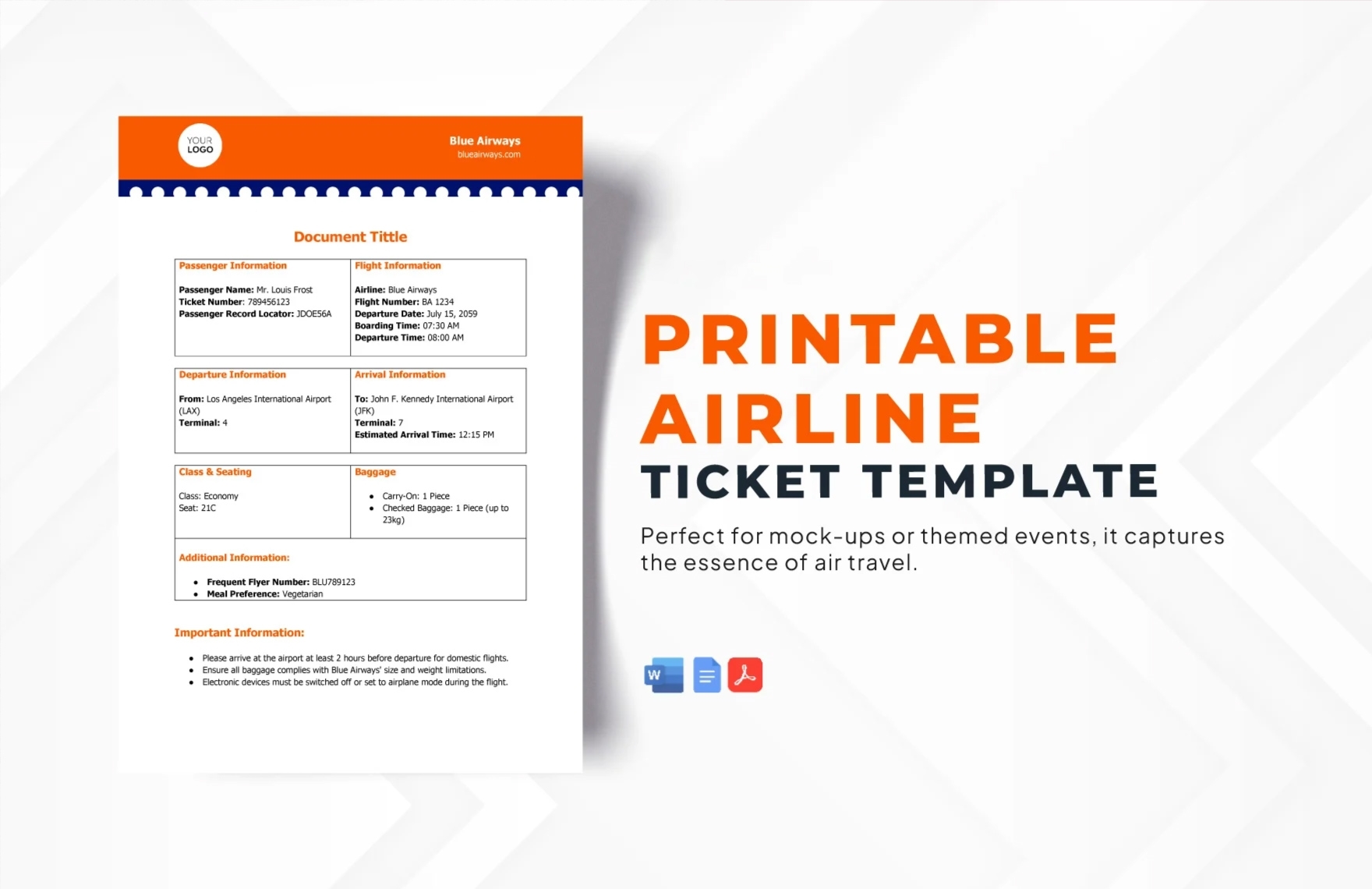 Editable Airline Ticket Templates In Word To Download