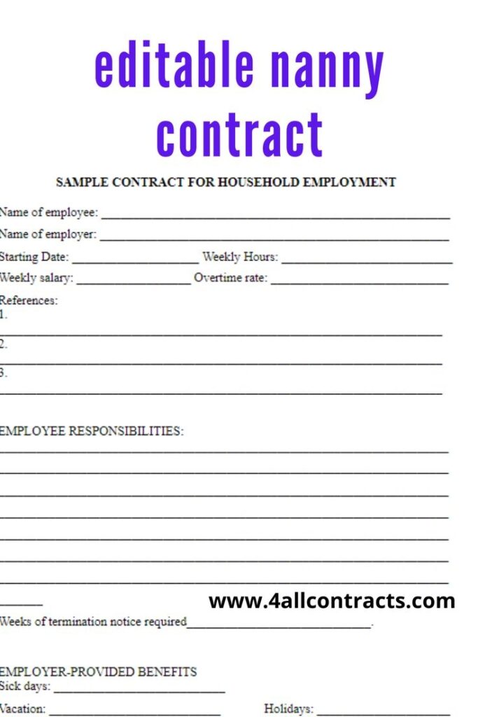 Editable Babysitter Template In Word To Edit And Print Nanny Contract