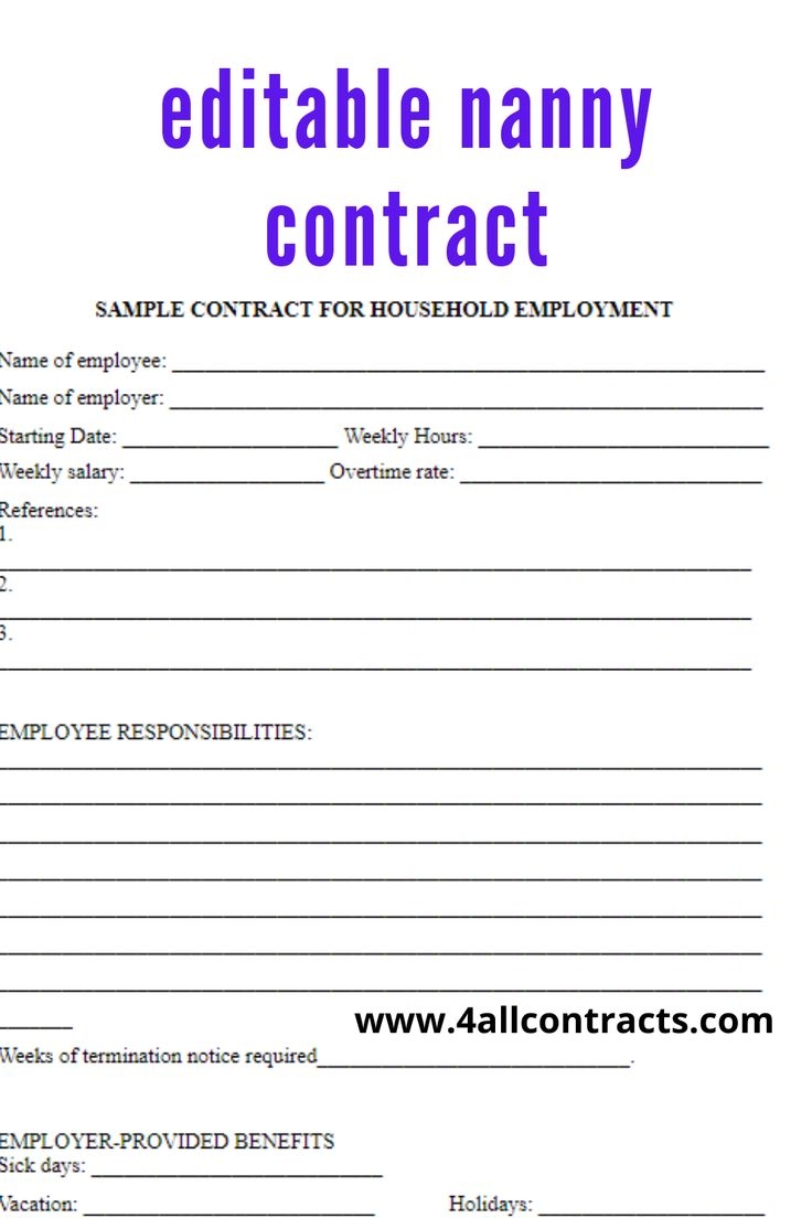 Editable Babysitter Template In Word To Edit And Print Nanny Contract