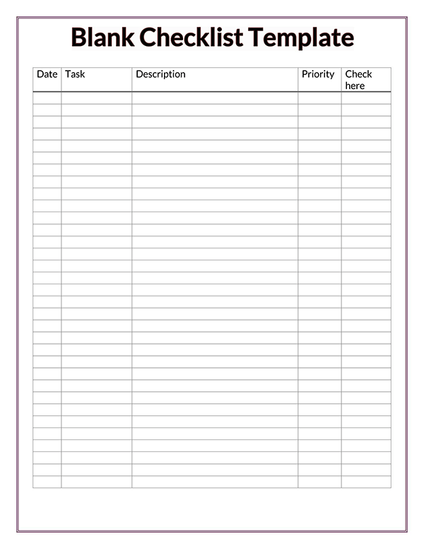Blank Checklist Templates Word