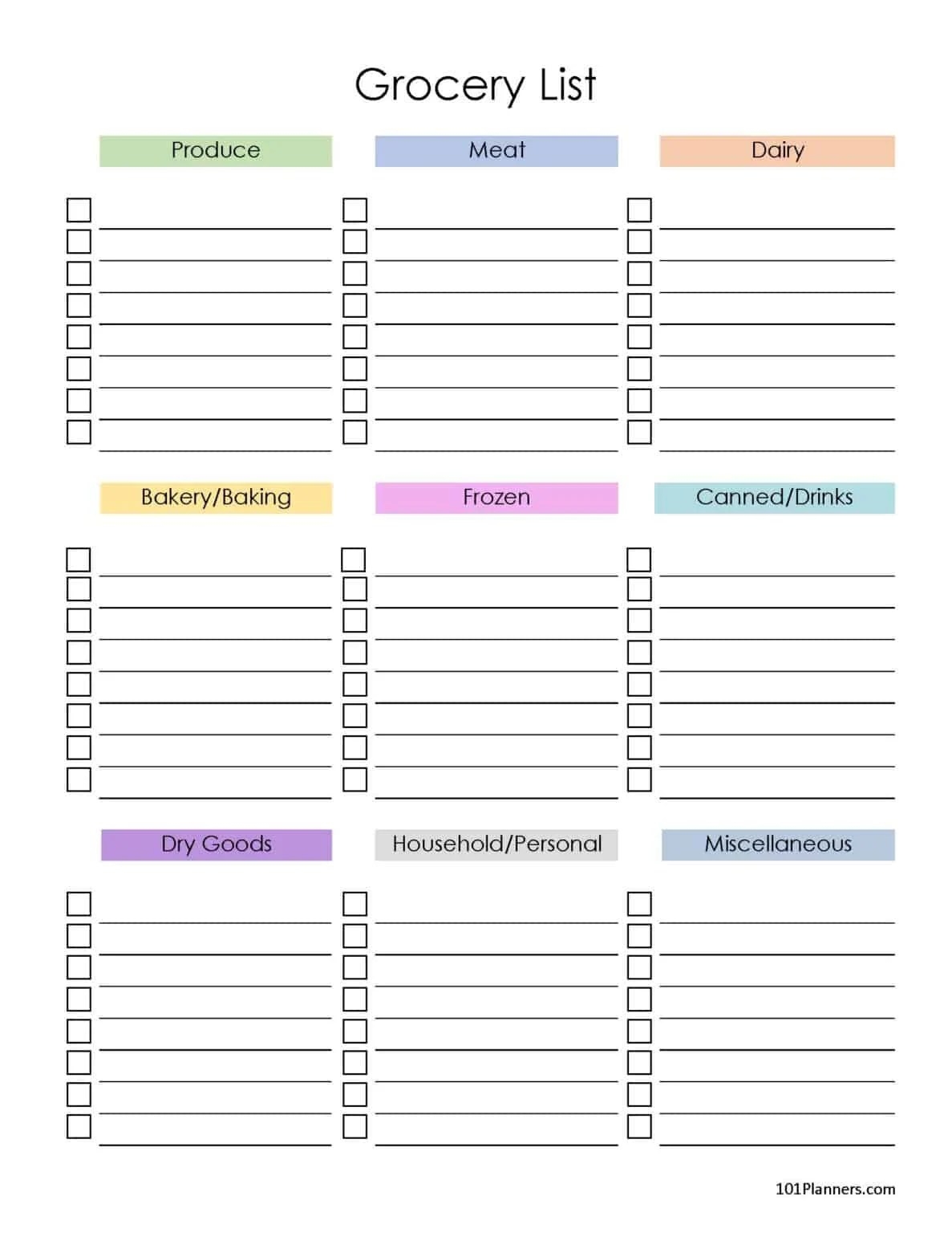 Editable Grocery List Template Word