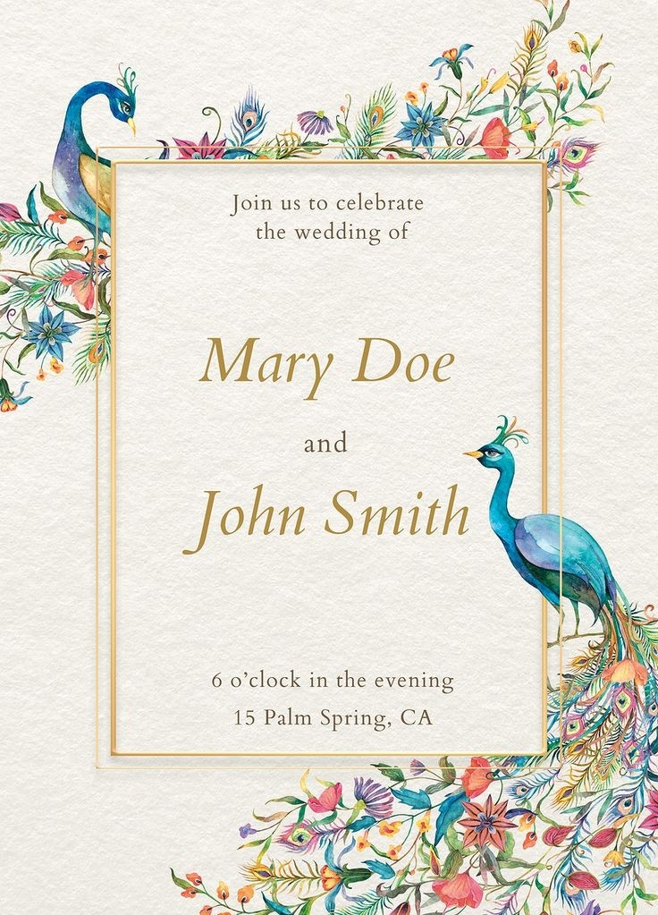 Editable Invitation Card Template Psd With Watercolor Peacocks And