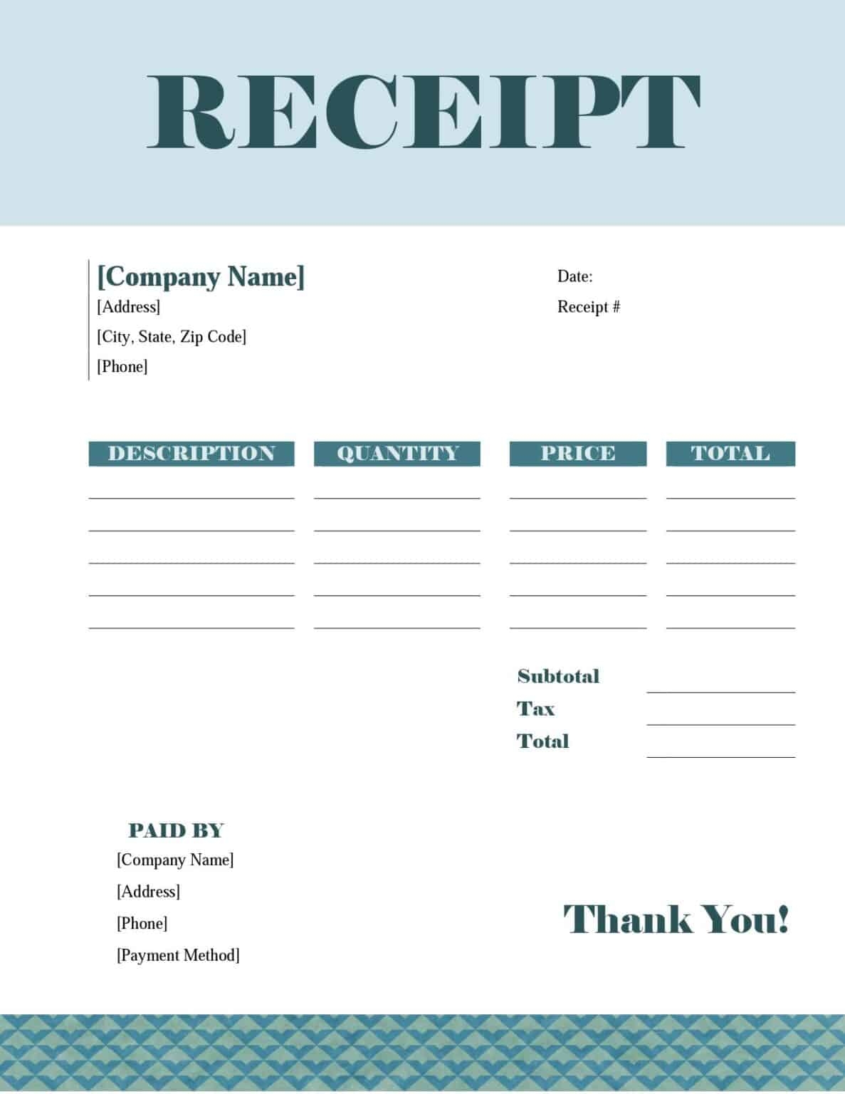 Blank Receipt Templates Word