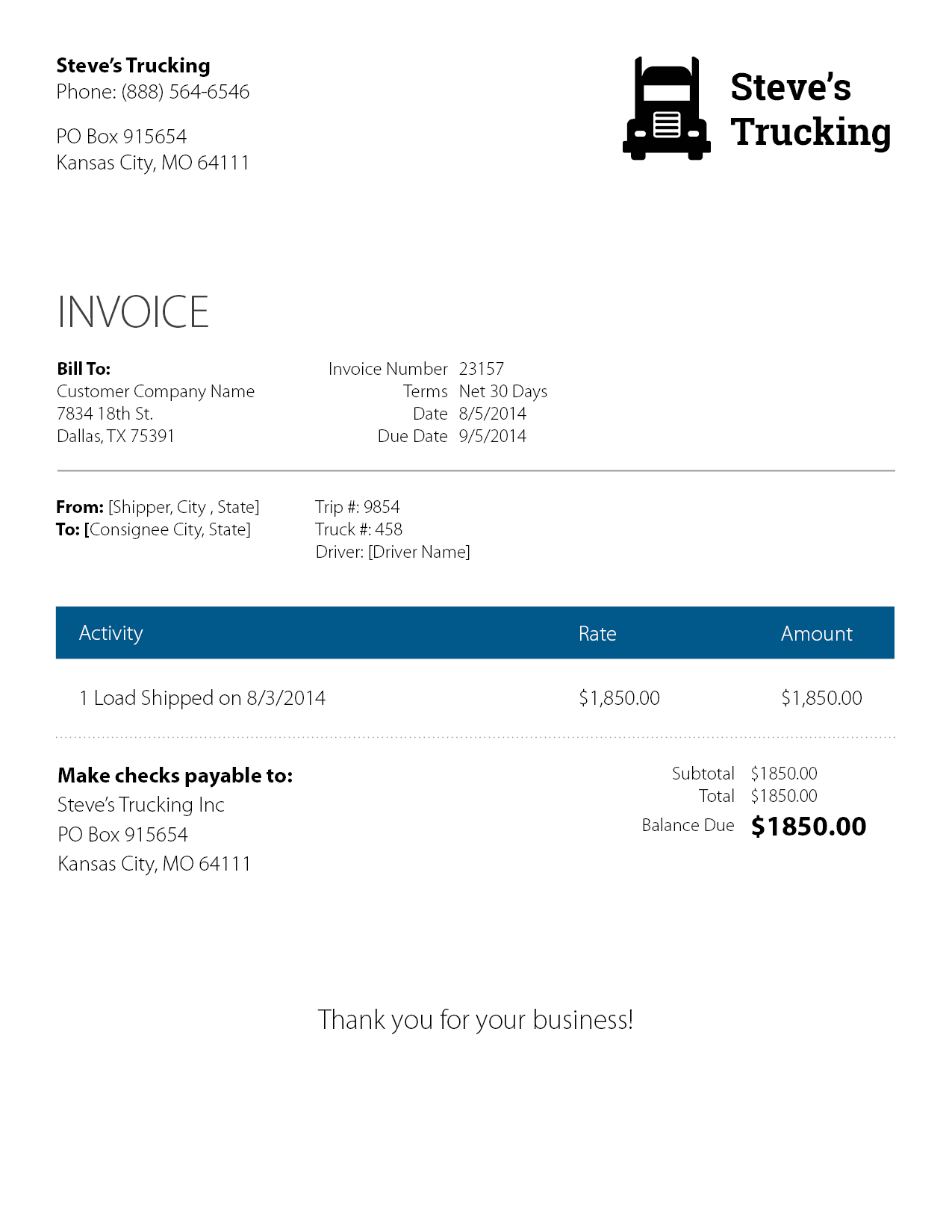 Eight Keys To A Rock Solid Trucking Invoice Company Letterhead
