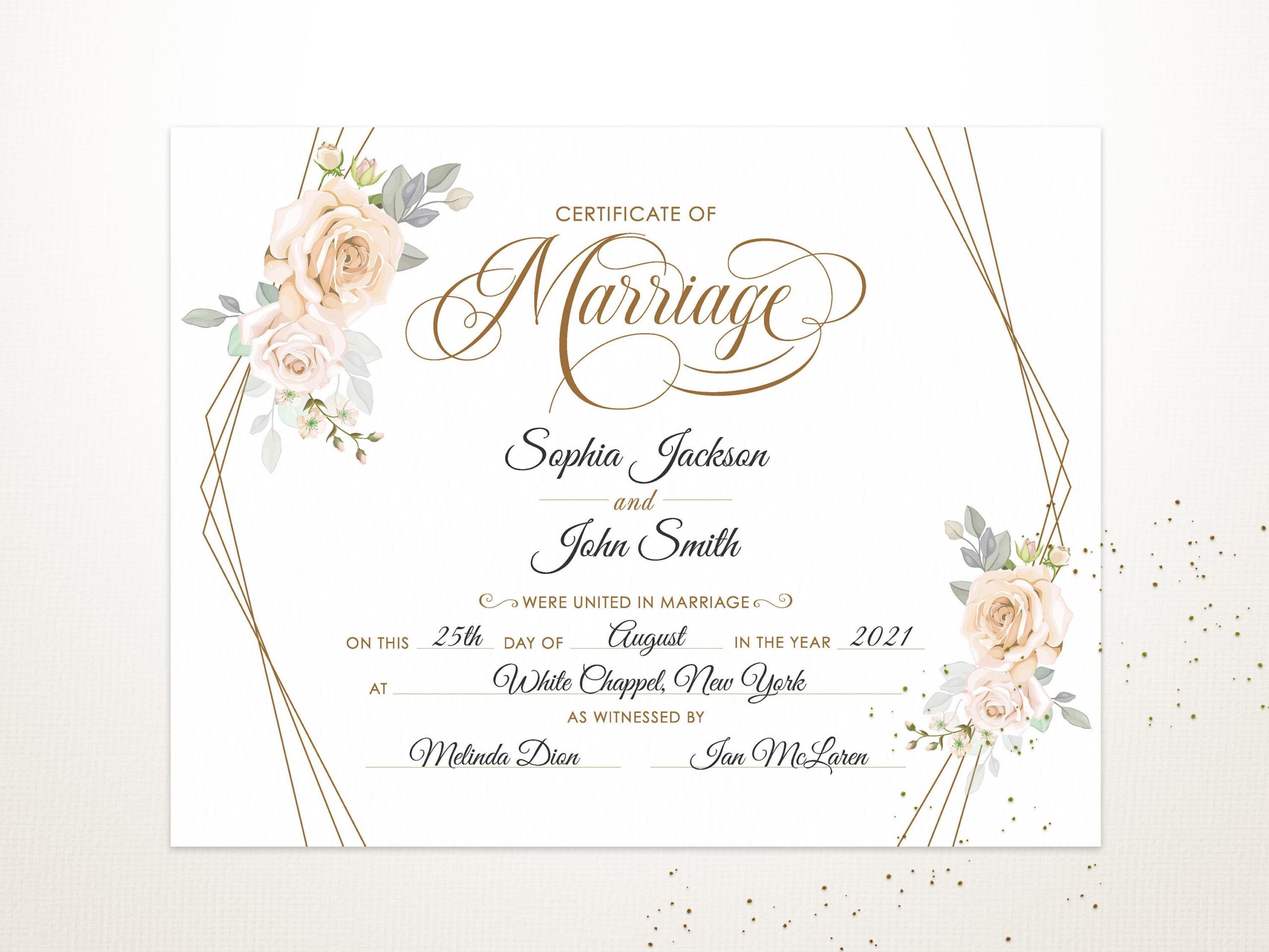 Elegant Wedding Certificate Template Printable Editable Certificate Of